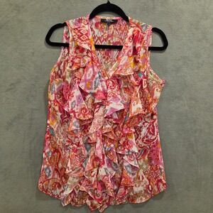 Eric Signature V Neck Ruffle Blouse Womens Size 6 Artsy Delicate Dainty Coquette